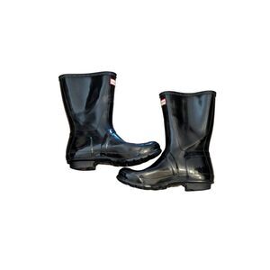 Hunter Original Short Gloss Waterproof Rain Boots Black, US 9 / EU 40-41